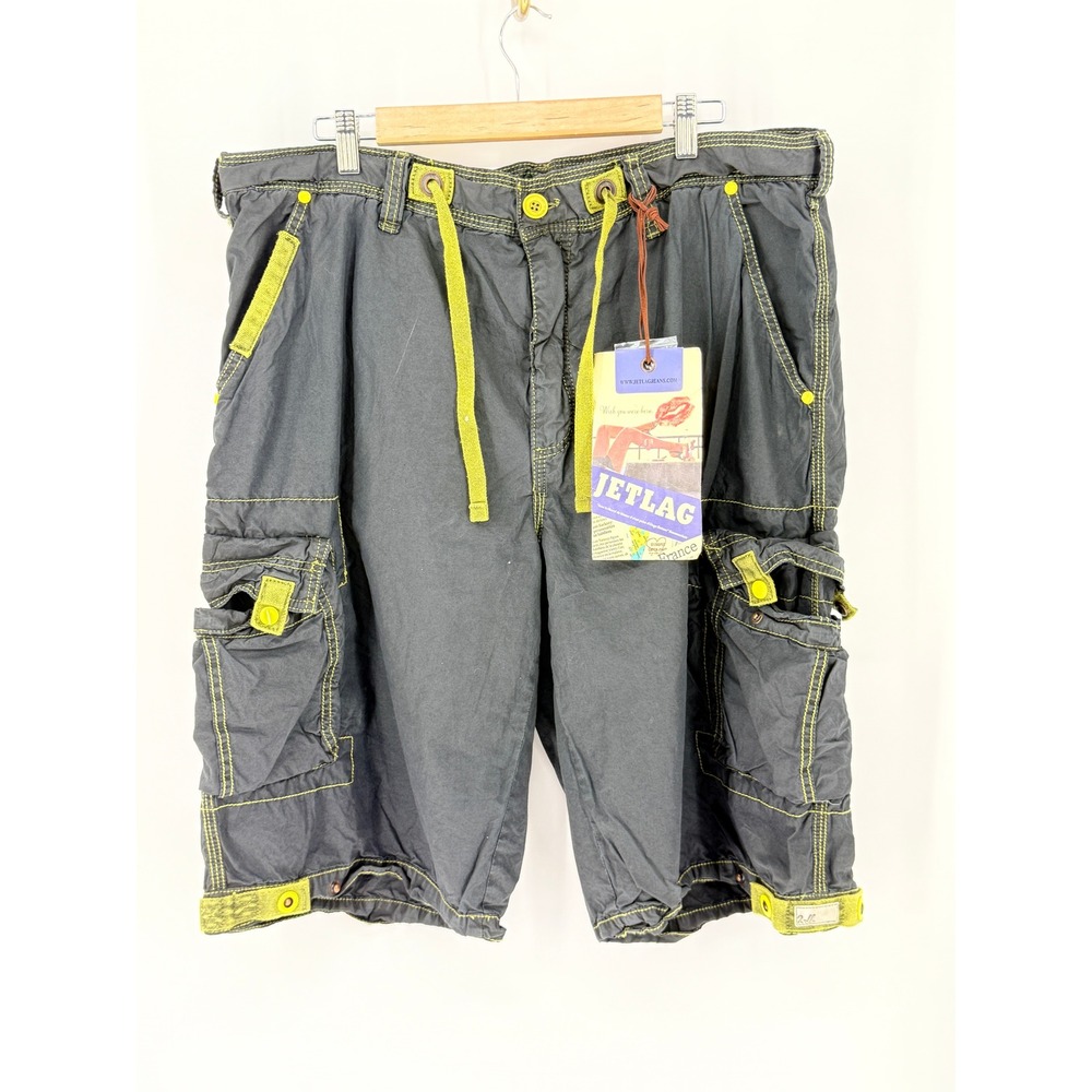 Jetlag New Vintage Cargo Santos Shorts Men Skater‎ 42 Lime Gray Travel Utility
